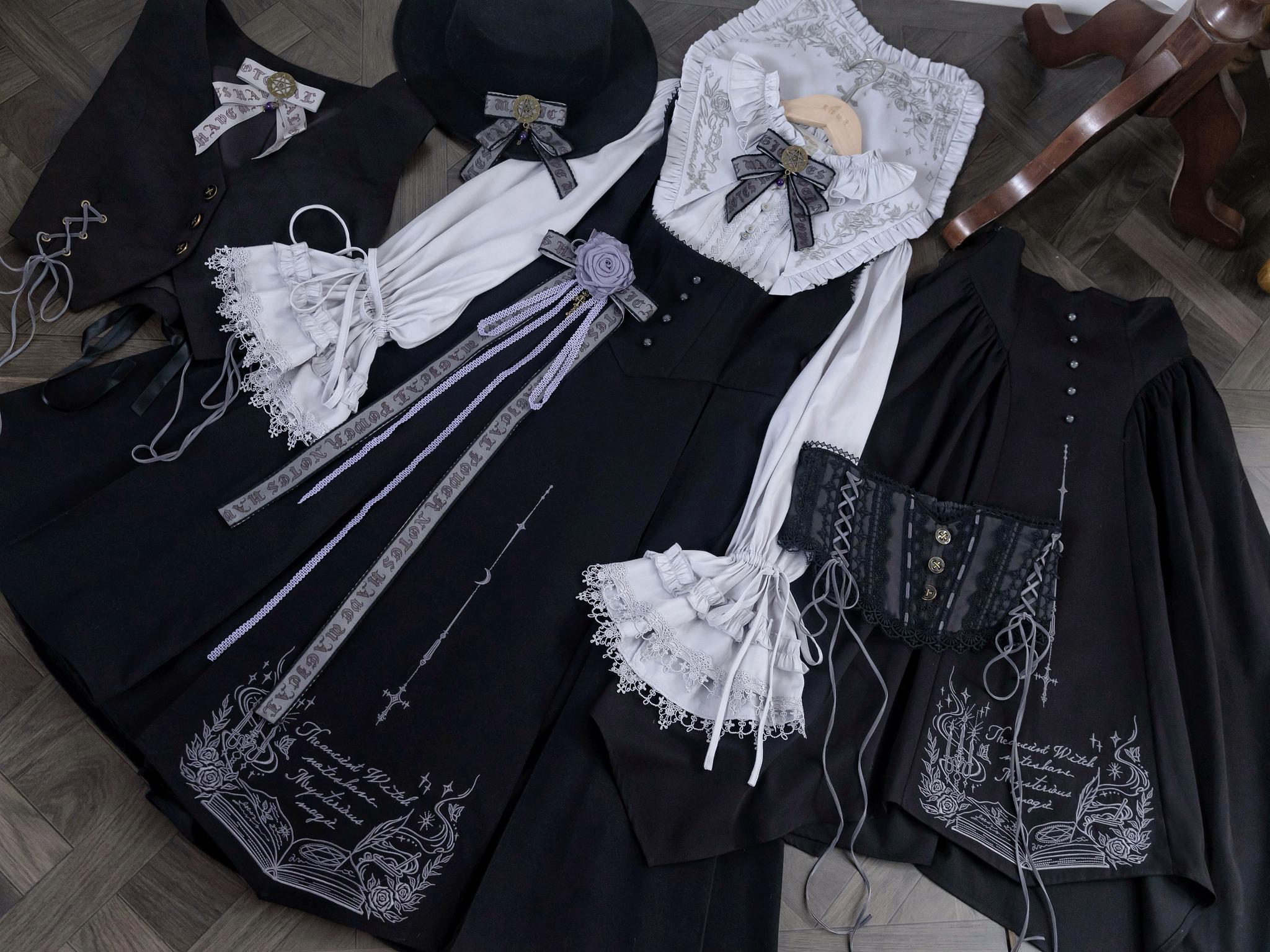 Chris House Lolita - Witch Notes - Gothic Loliat Embroidered Dress Suit, Cross and Rose Print 44096:795093