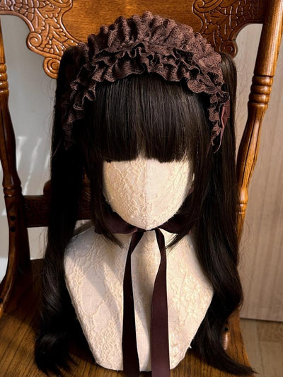 MAID~Customized Elegant Lolita Bow Lace KC Headdress Coffee  
