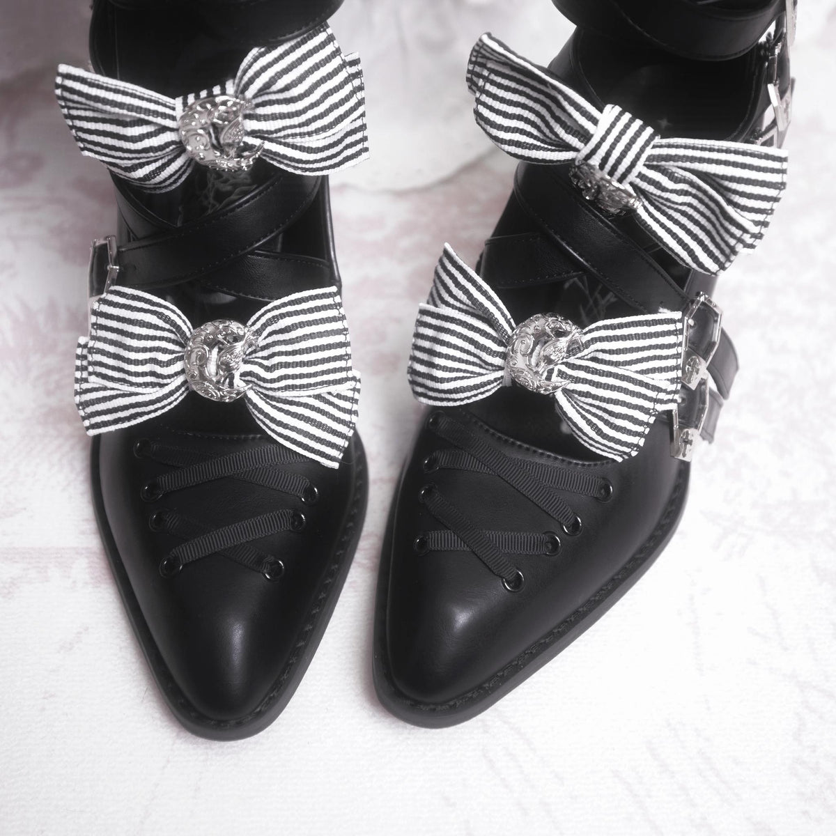 Moon-Raven Dream - Gothic Lolita Pointed Toe Heeled Boots, Cross Strap (34 35 36 37 38 39 40 41) 45893:867097