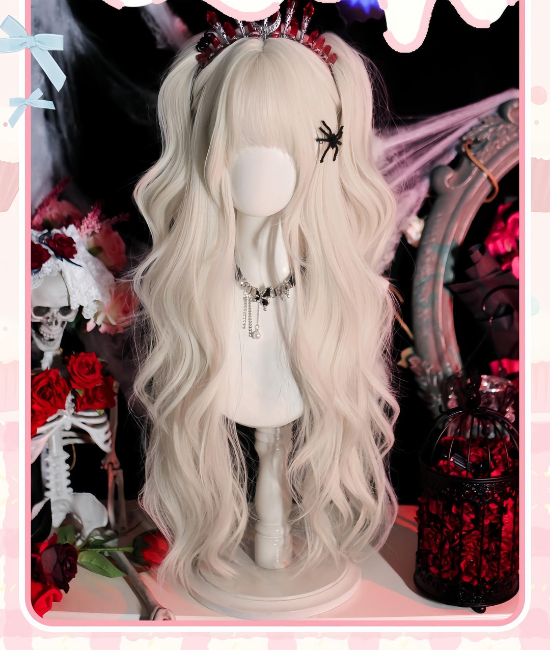 Dalao Home~Moko~Gothic Lolita Wig Pearl Milk Grey Long Curly Hair