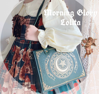 Morning Glory~The Star-Moon Grimoire~Sweet Lolita Crossbody Clamshell bag dark green (large)  