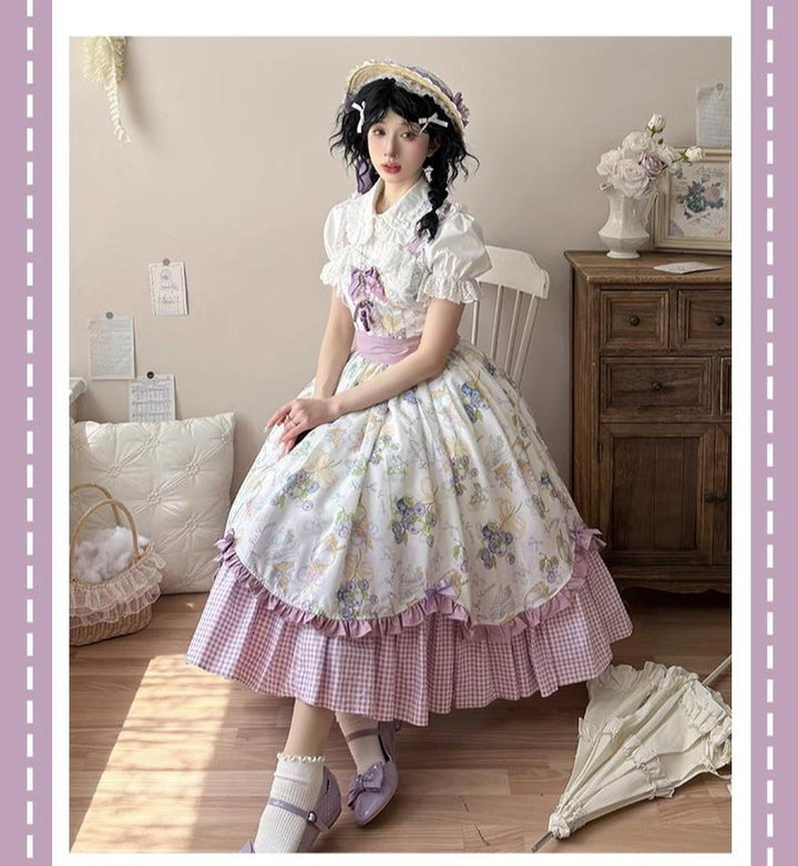 Qianmu~Blueberry Summer~Classic Lolita JSK Dress with Large Hem and Cotton Lining