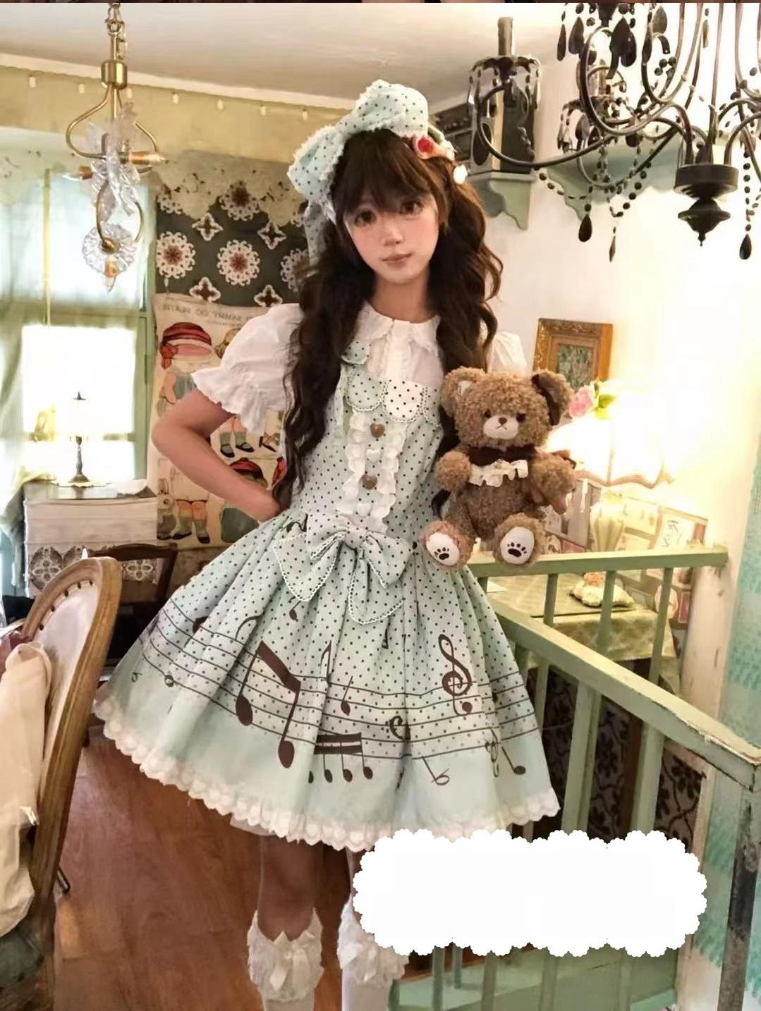 Little Music Note - Old School Lolita Polka Dot JSK Dress, Music Note Print 45941:869006
