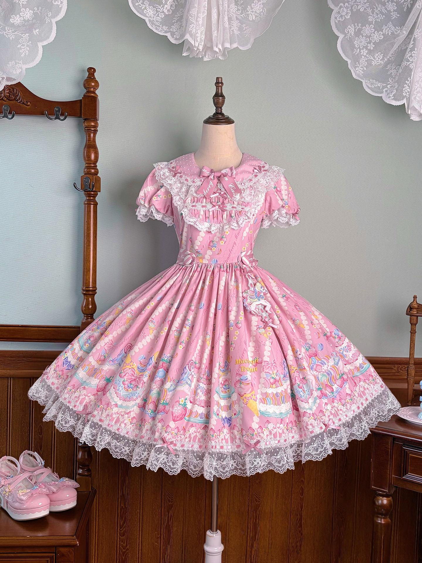 Macaron - Printed Sweet Lolita OP Dress, Old School Lolita JSK Available (L M S XL XS) 45078:834052