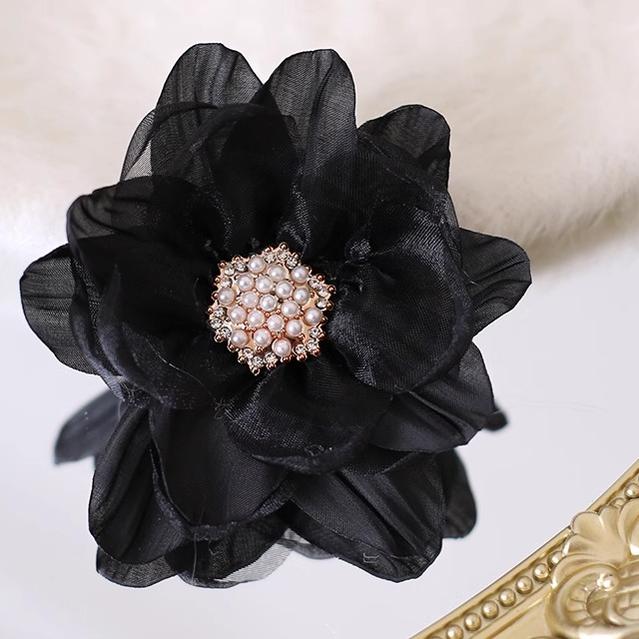 Xiaogui - Elegant Lolita Headdress Organza Flower Hairpin Black stamen diamond