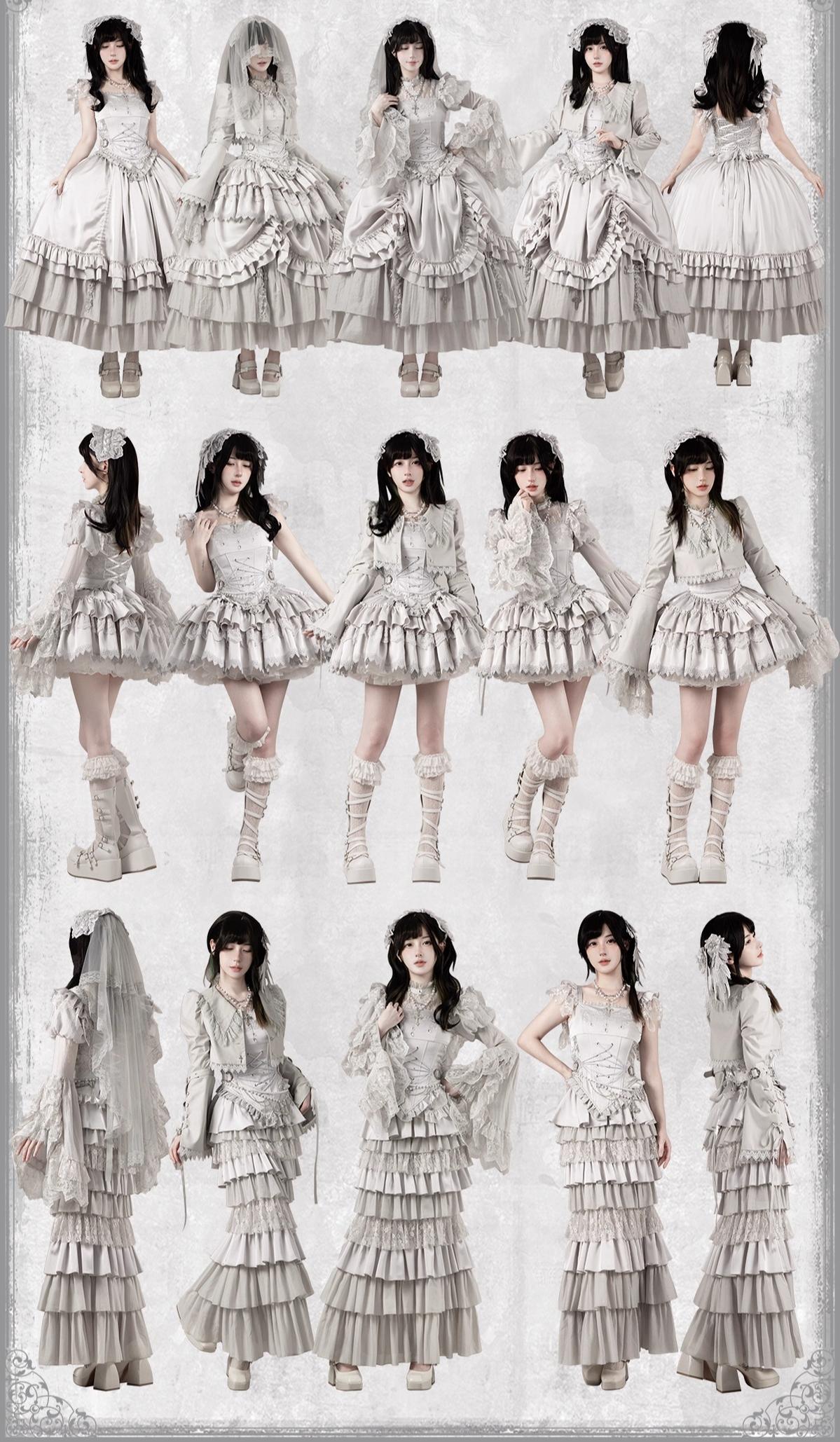 With PUJI - Letter and Poetry · Humanoid Robot - Silver Gothic Lolita Mermaid Skirt Set 43861:787668