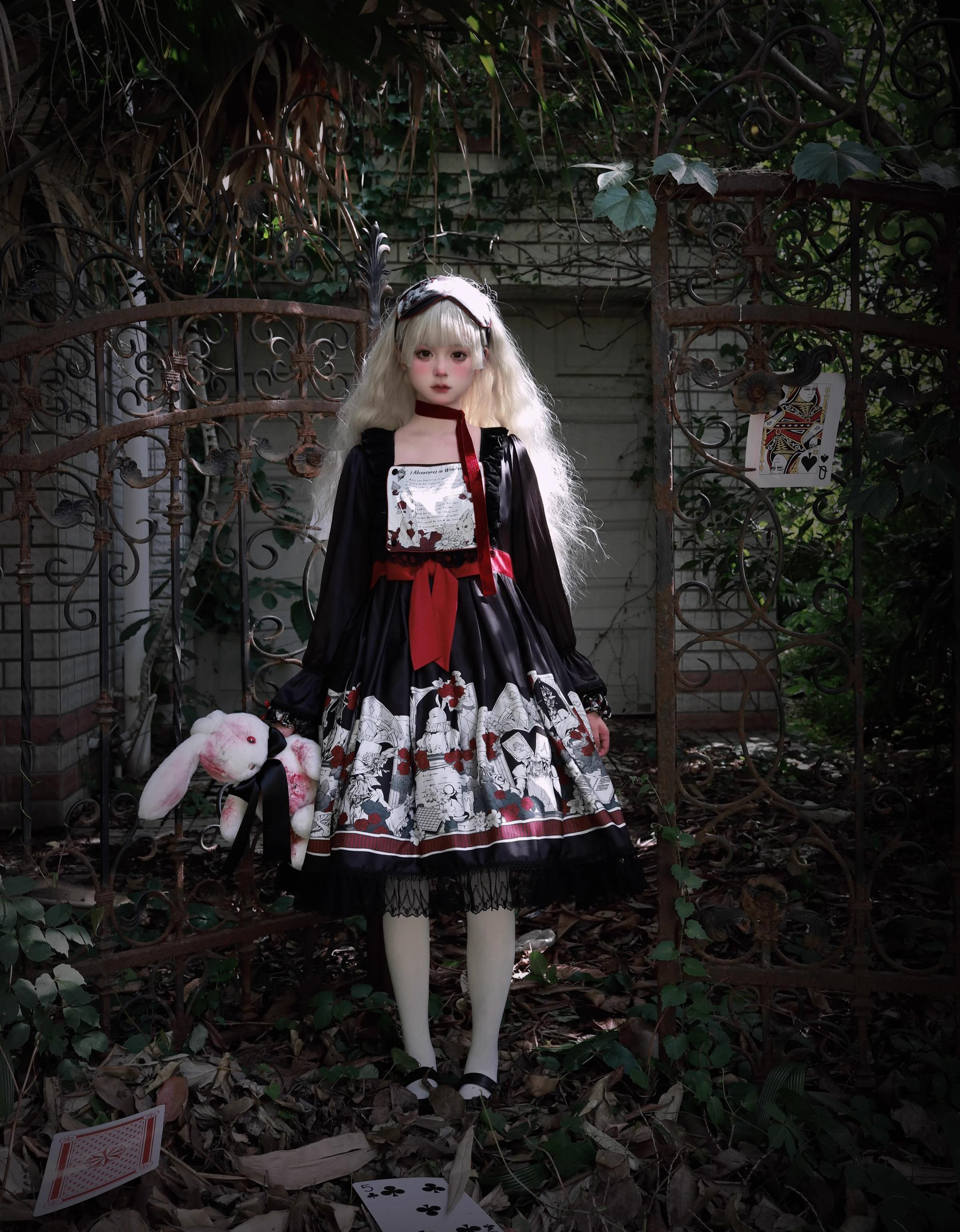 Caged Bird Hotel - Alice - Kawaii Lolita Dress OP Dress Sleepwear S Long Sleeve Dress(with eye mask and hair tie)