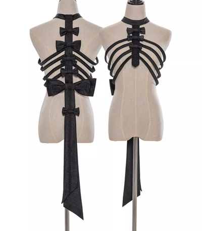 (Buyforme)Wuyuzhe~Hecate Ribs Gothic Lolita Tee JSK and Accessories free size black stiff rib bows 