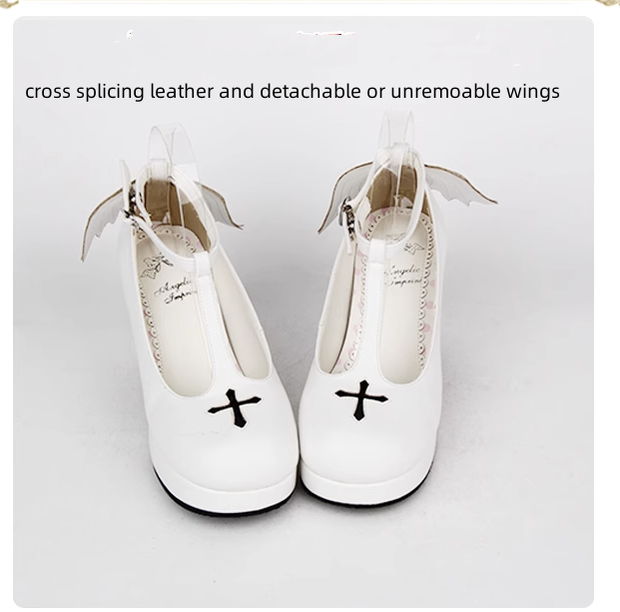 PUPUJIA~Gothic Lolita Wings and Cross Shoes for Chistmas 36 white 