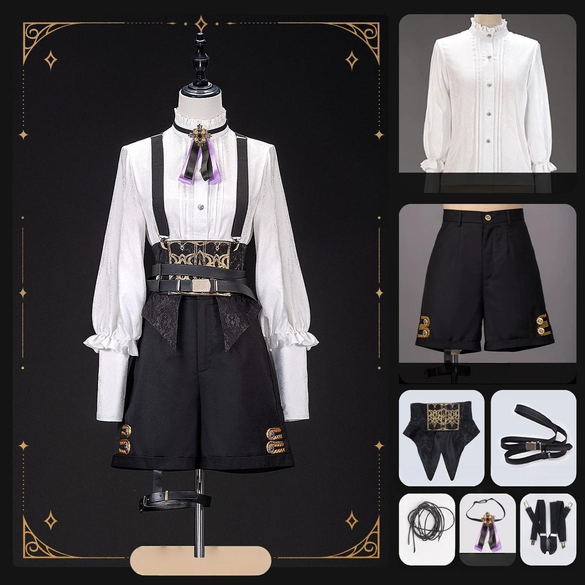 Canticle of Rites - Military Ouji Lolita Jacket & Shorts Set, Detachable Train Purple Inner Outfit Set S Pre-order