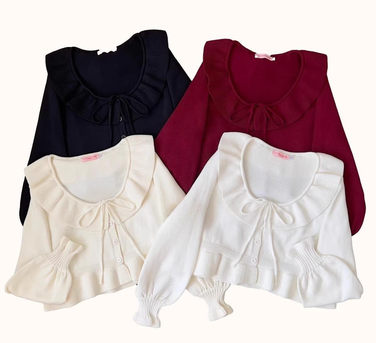 MIST - Lustre White - Kawaii Lolita Sweater Cardigan, Lantern Sleeves 44187:797945