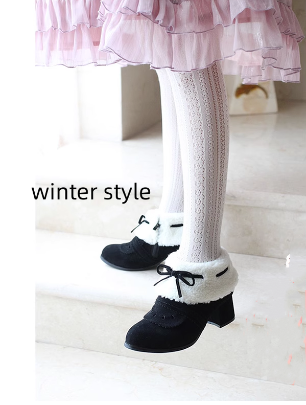 Spring Day Lolita - Kawaii Lolita Winter Multicolor Ankle Boots black winter style size 25.5# (41 size)