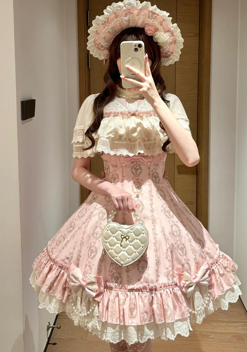 Whispers of Blossoms & Candlelight - Sweet Lolita Floral Printed JSK Dress with Bows 45631:856587
