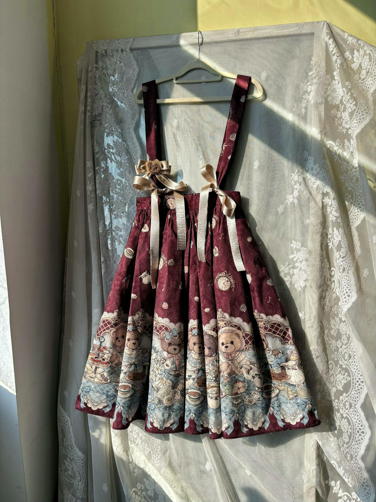 Bear's Tea Party - Kawaii Vintage Lolita Suspender Skirt, Bear Print (L M S) 46007:871913