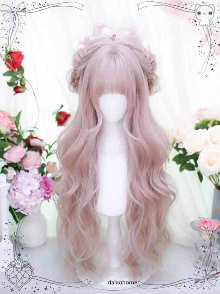 Dalao Home~Wen Wen~Natural Pink Lolita Wigs Long Curly Hair Taro pink  