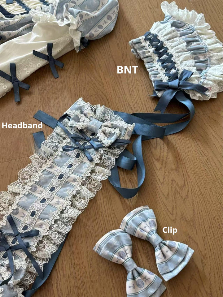 Babyblue~Animal Dinner Handle~Sweet Doll Lolita Headband BNT Bow Trailing Clips