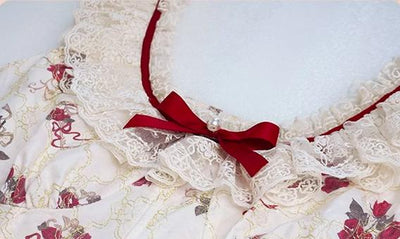 Yingtang~Plus Size Lolita Cardigan Set Elegant French Rose Print Dress 31448:402470