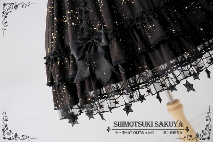 Sakuya Lolita~Whisper of Stars~Vintage Lolita OP Dress Constellation-themed Black Lolita Dress   