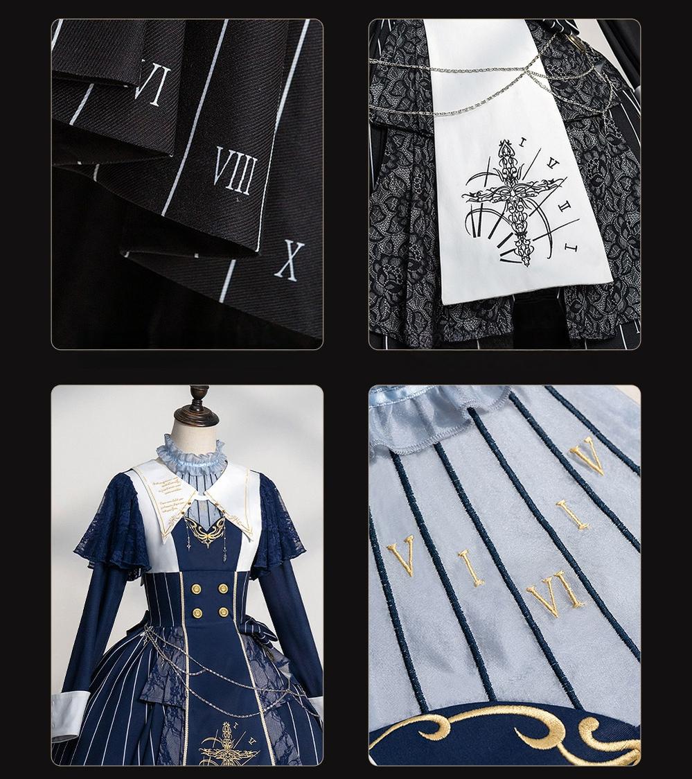 The Choir of the Church - Striped Gothic Lolita Dress Set, High-low Hem