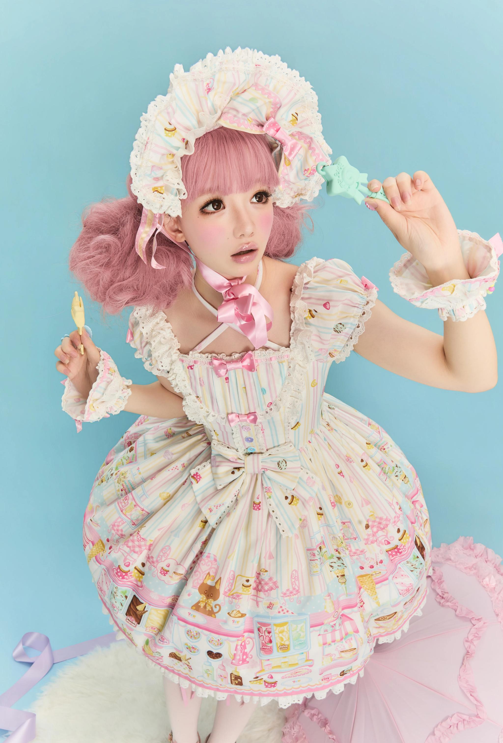 Summer Ice Cream Tale - Old School Lolita Ice Cream Printed OP & JSK Dress 45684:858665
