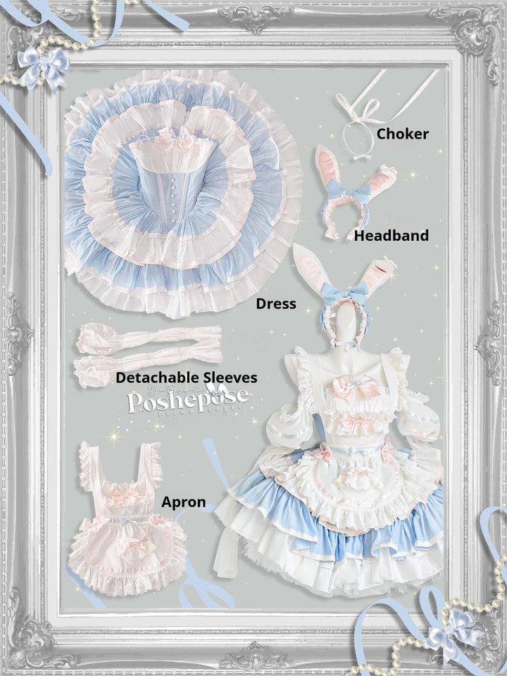 POSHEPOSE~Maid Bunny~Gorgeous Sweet Lolita OP Dress with Detachable Sleeves and Apron (F L M S XS) 41664:720544