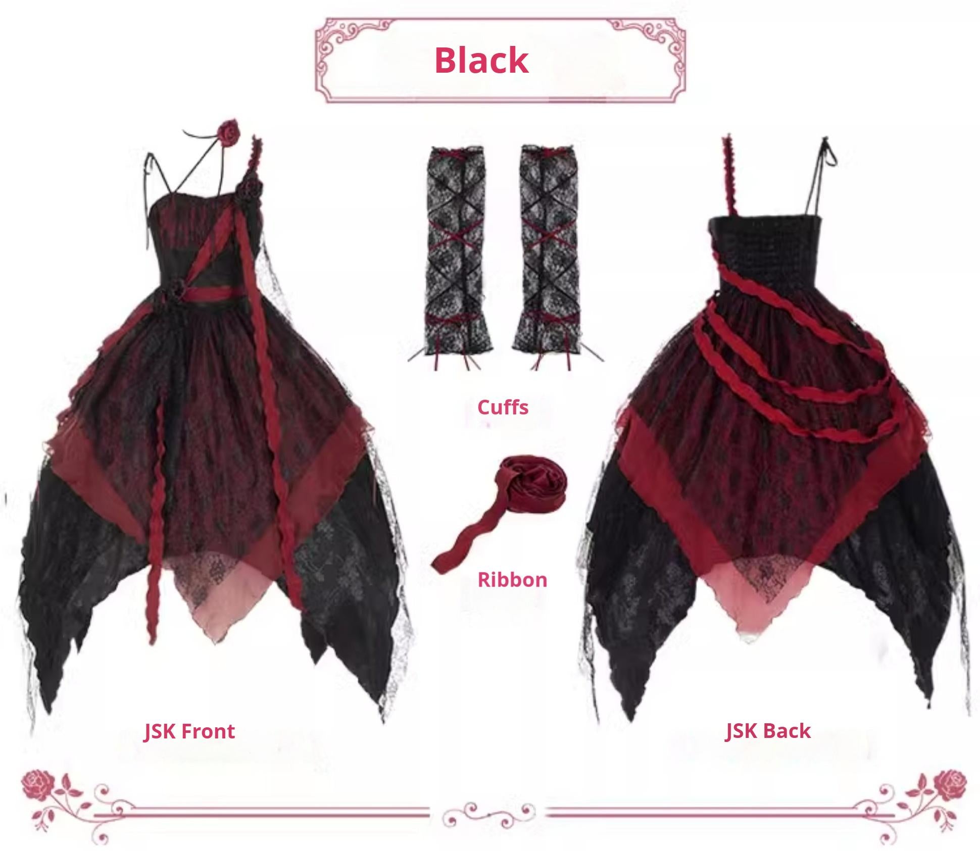 With PUJI - Rose Leaf - Irregular Daily Lolita JSK Dress in Wabi-Sabi Style