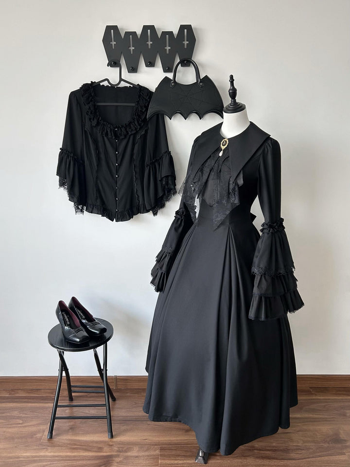 Muppet Mind Ben~Garden Witch~Gothic Lolita Dress Outfit Pointed Collar OP Batwing Cape 41414:772155