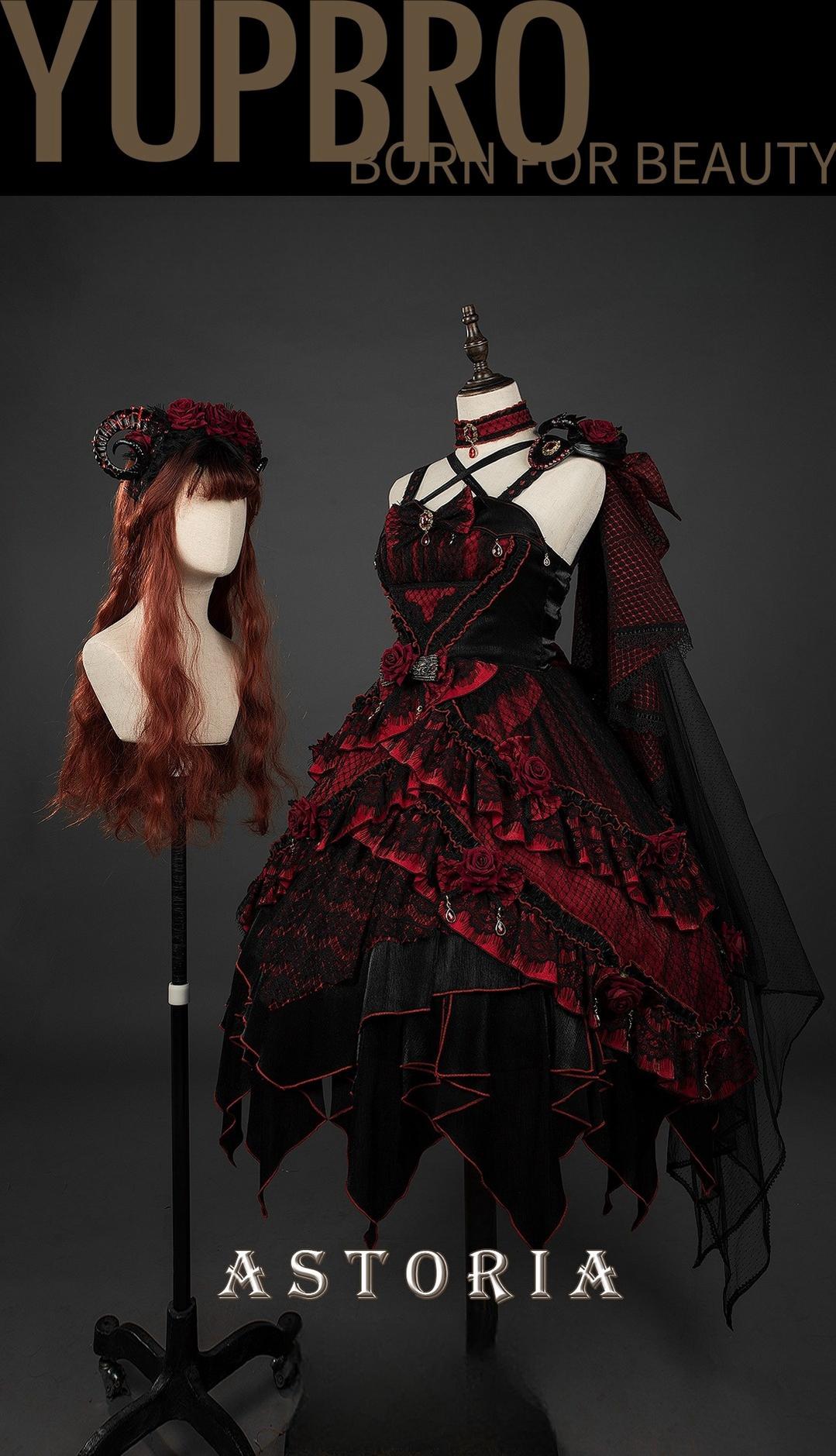 Yupbro~Astoria~Black Red Gothic Lolita JSK Outfit in Dragon Design