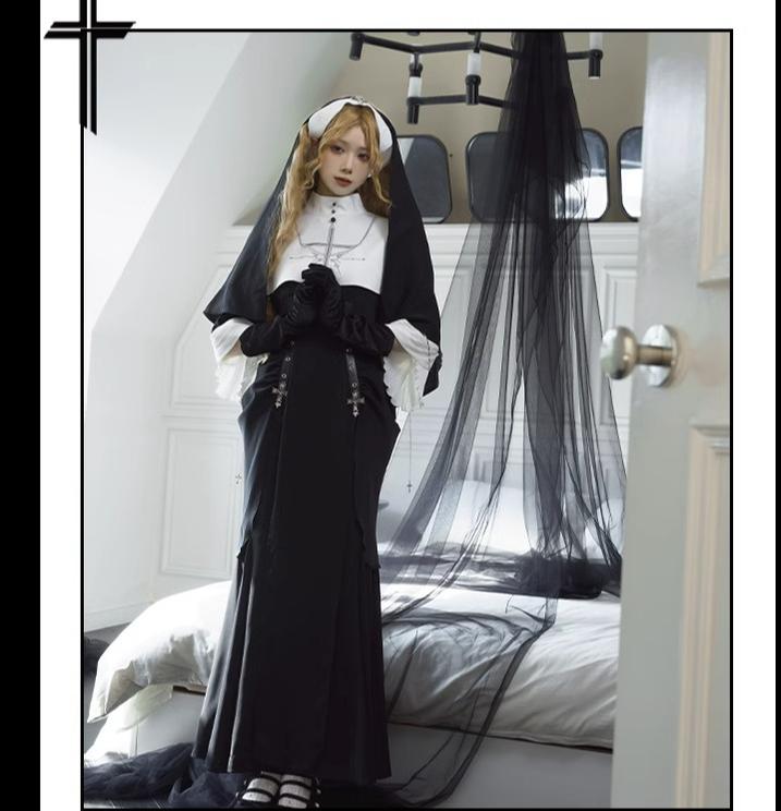 CHUNLV LOLITA~Night Cathedral~Halloween Nun Lolita OP Suit Gothic Dress Set