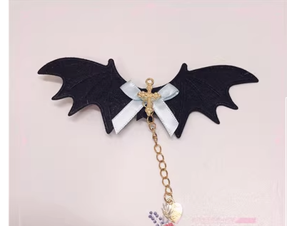 Pearl Rabbit Handmade~Halloween Gothic Lolita Bat Wings Shaped Side Clips light blue  