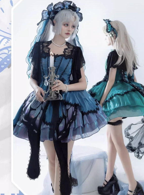 Star fantasy~Butterfly Ballet~Gothic Lolita Butterfly Shaped Accessories shawl blue-purple gradient color free size