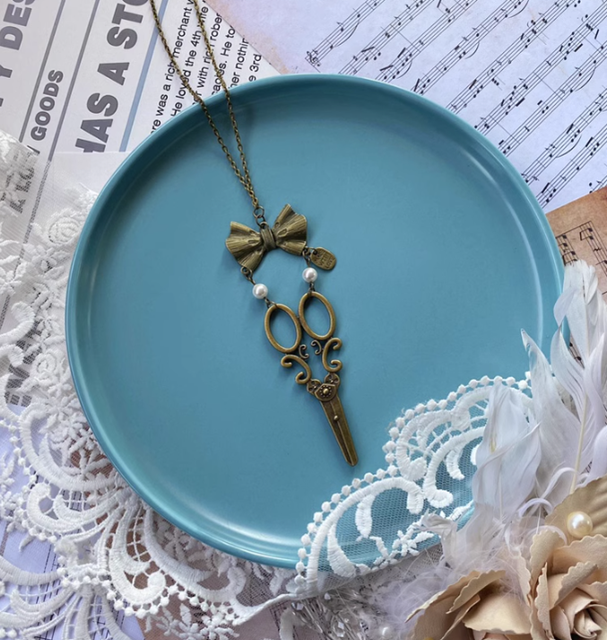 Halloween Alice~Vintage Lolita Bow-Scissors Shaped Necklace   