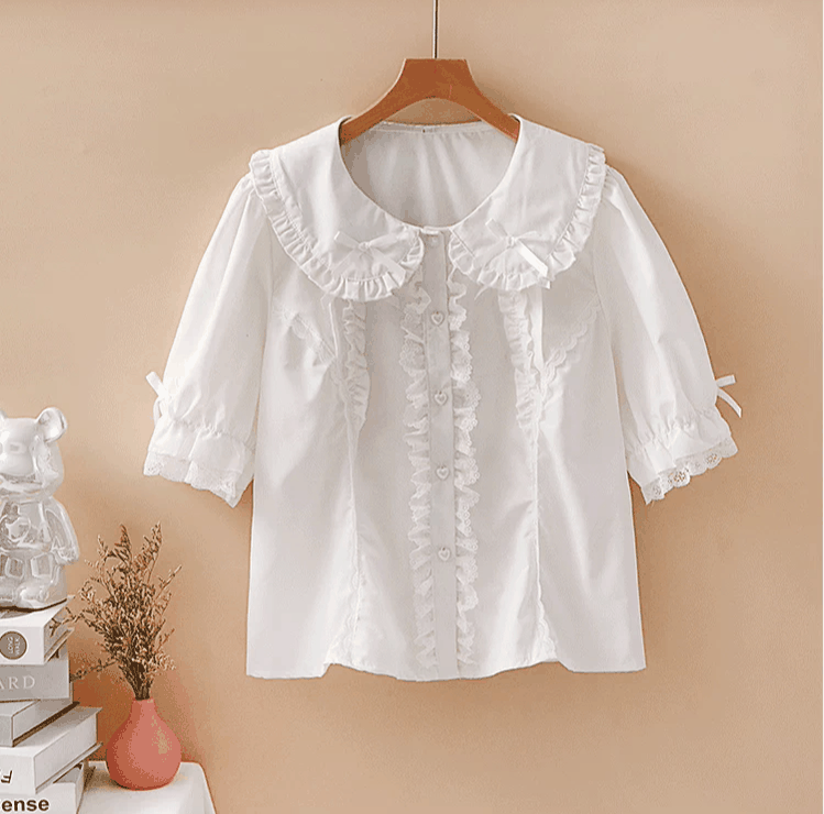 Plus Size Sweet Lolita Blouse with Ruffles, Peter Pan Collar 45612:855310