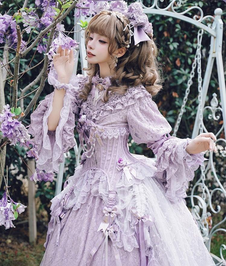 Forvever Purple - Purple Classic Lolita OP, Boning Corset 44357:806195