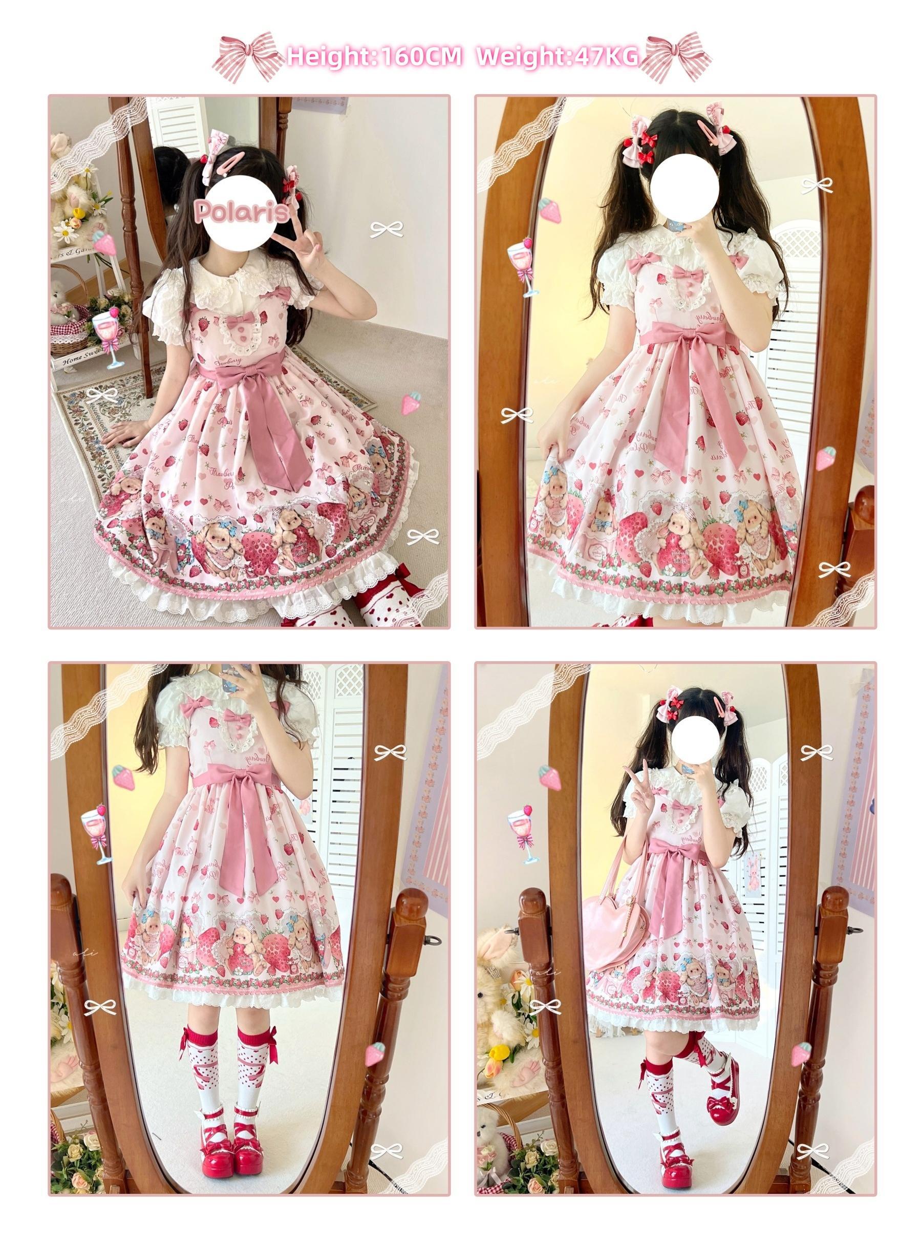 Polaris Lolita - Rabbit Berry Gift Box - Sweet Pink Lolita JSK Dress, Bunny & Straberry Print 44382:806030