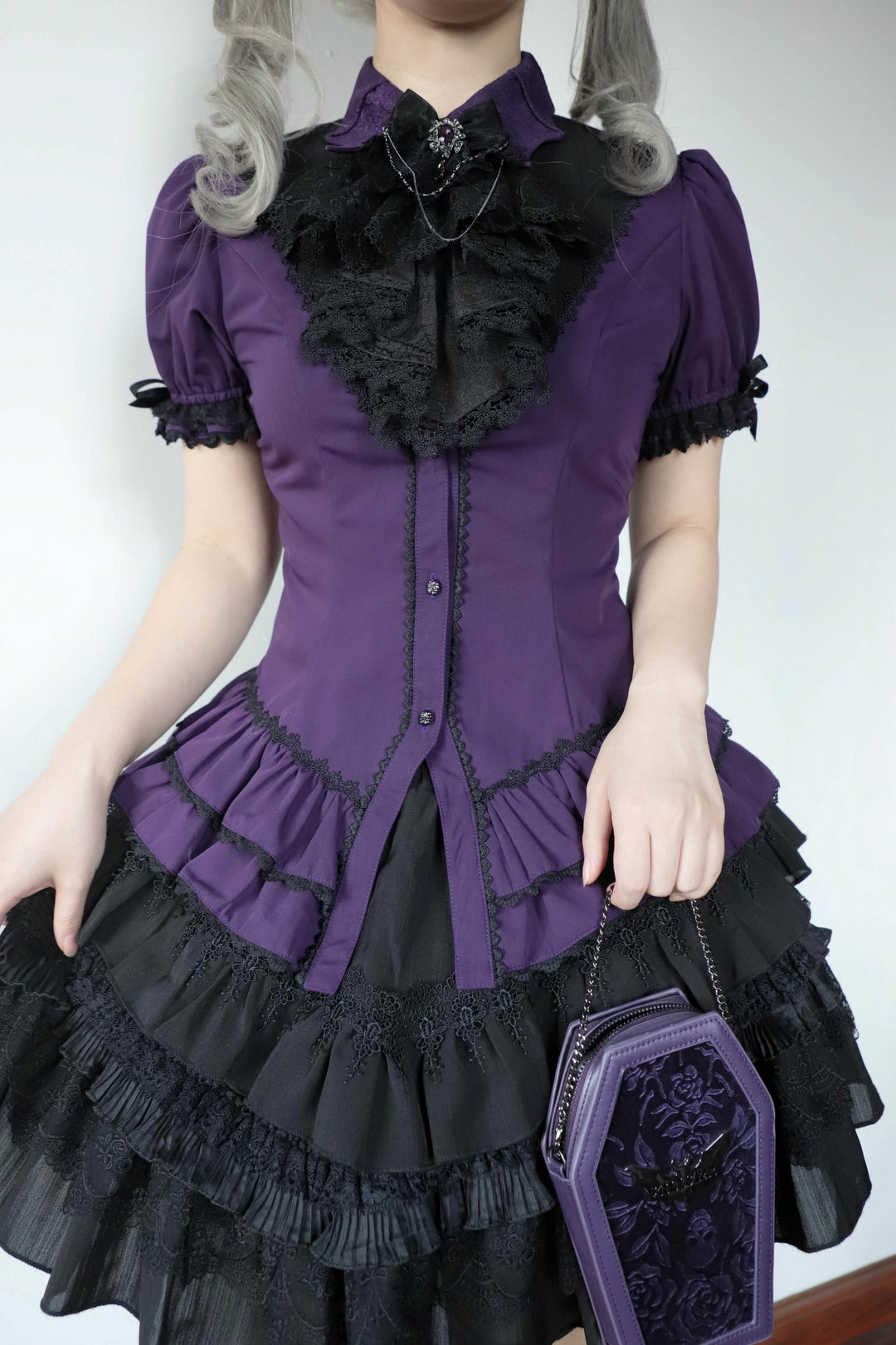 (BFM)Lilizi~Crumbled Gift~Gothic Lolita Shirt Short Sleeve Blouse Neckerchief Brooch   