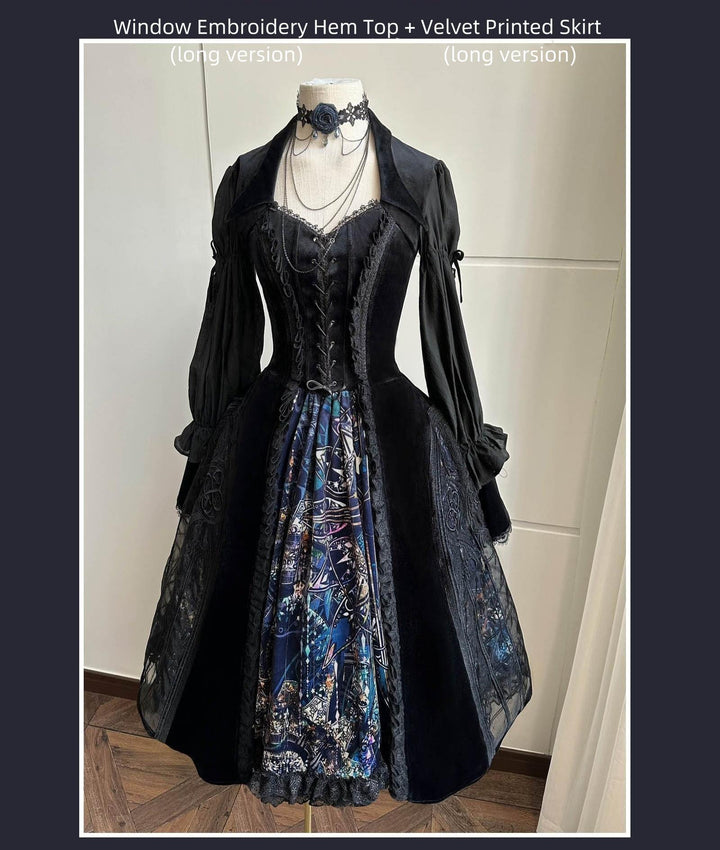 SUSIN~Night Traveler~Classic and Elegant Gothic Dress with Colorful Window Prints   