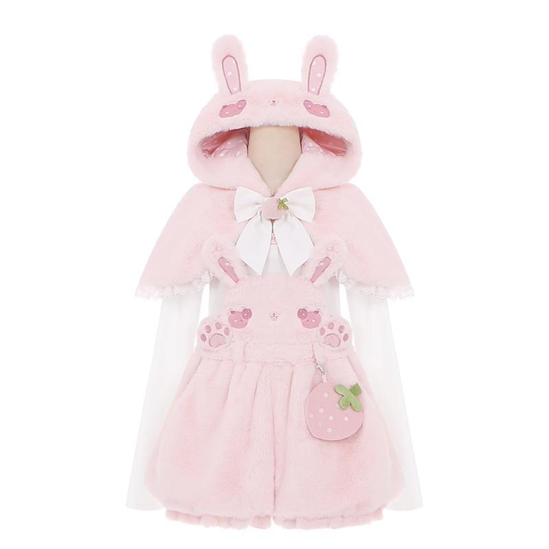 To Alice~Sweet Lolita Strap Shorts Strawberry Rabbit Winter Lolita Suit