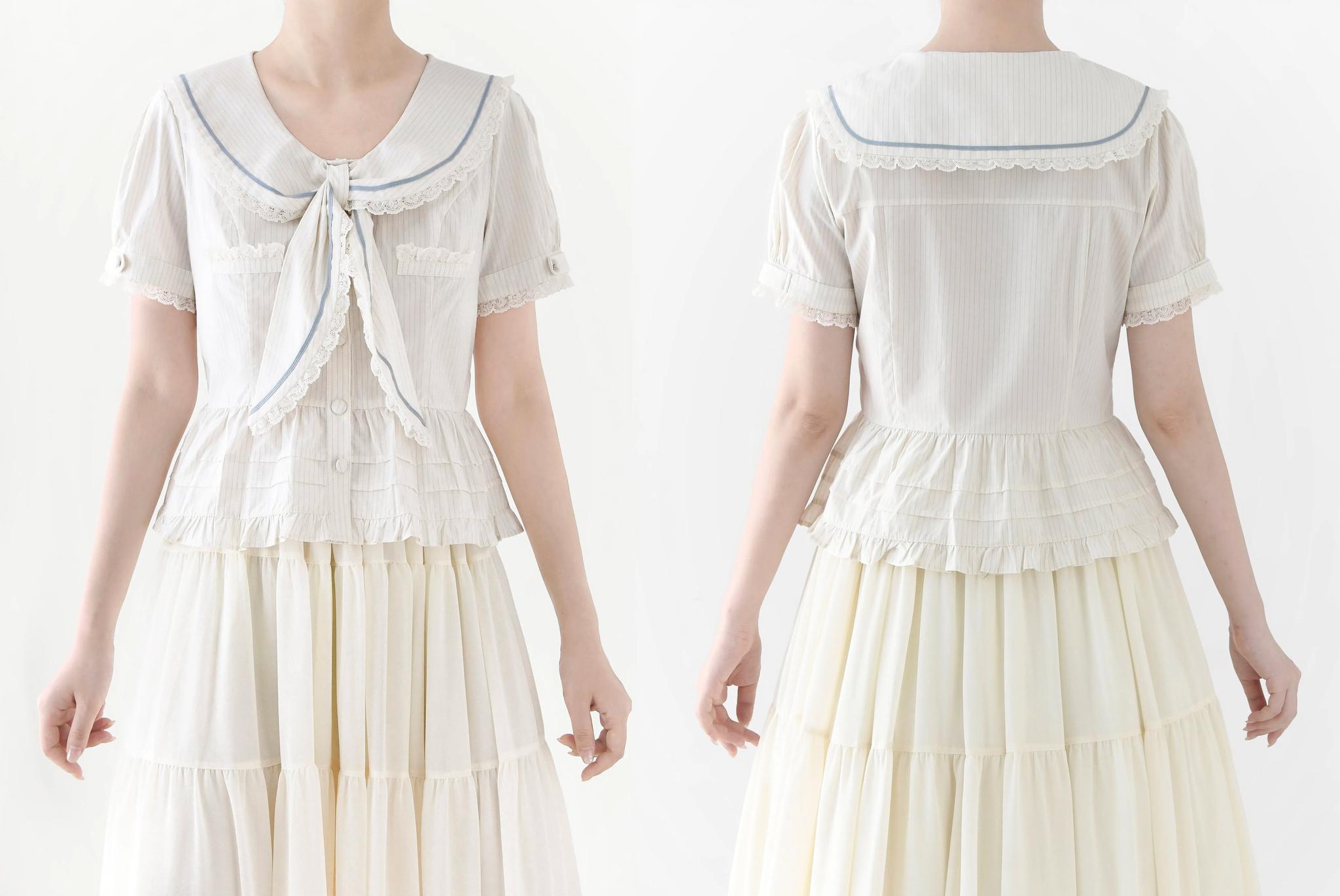Cotton Kawaii Lolita Blouse, Lace Sailor Collar 45787:862428