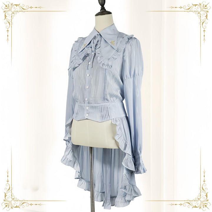 Immortal Thorn~Immortal Paperless Promise~Ouji Lolita Blouse Long Back Tail Shirt (L M S XL / Grey-blue) 28242:672696