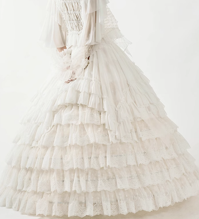 Sentaro~Elegant Lolita A-line Fish-bon Adjustable Tiered Skirt the eighth layer frost sugar plus(plus size) white