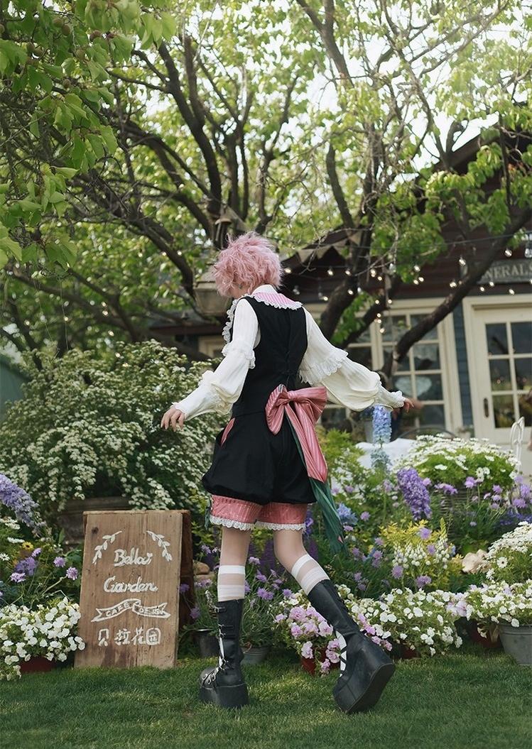 CastleToo - Candy Shop - Ouji Lolita Vest Outfit With Patchwork Design/Bow Details