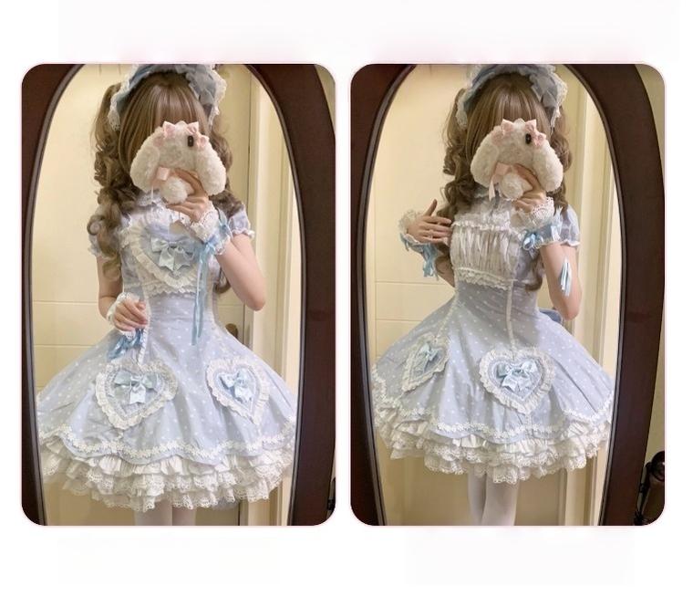 Maiden's Heart Knot - Cotton Old School Lolita Dress, Heart Polka Dot