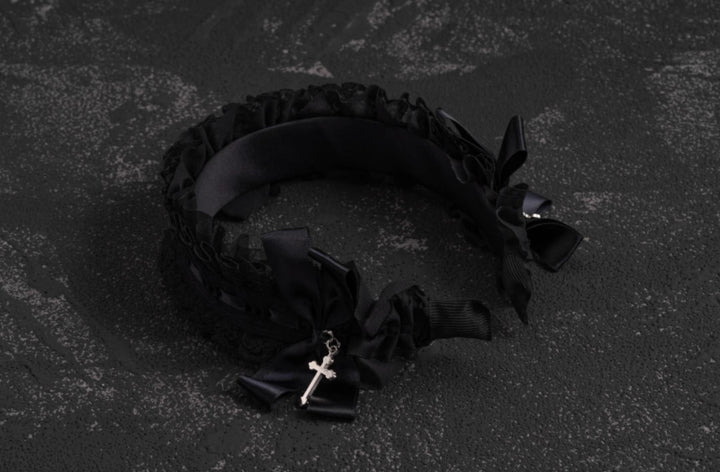 Strange Sugar~Gothic Black Lolita KC Cross Lace Headband Lolita Accessories   