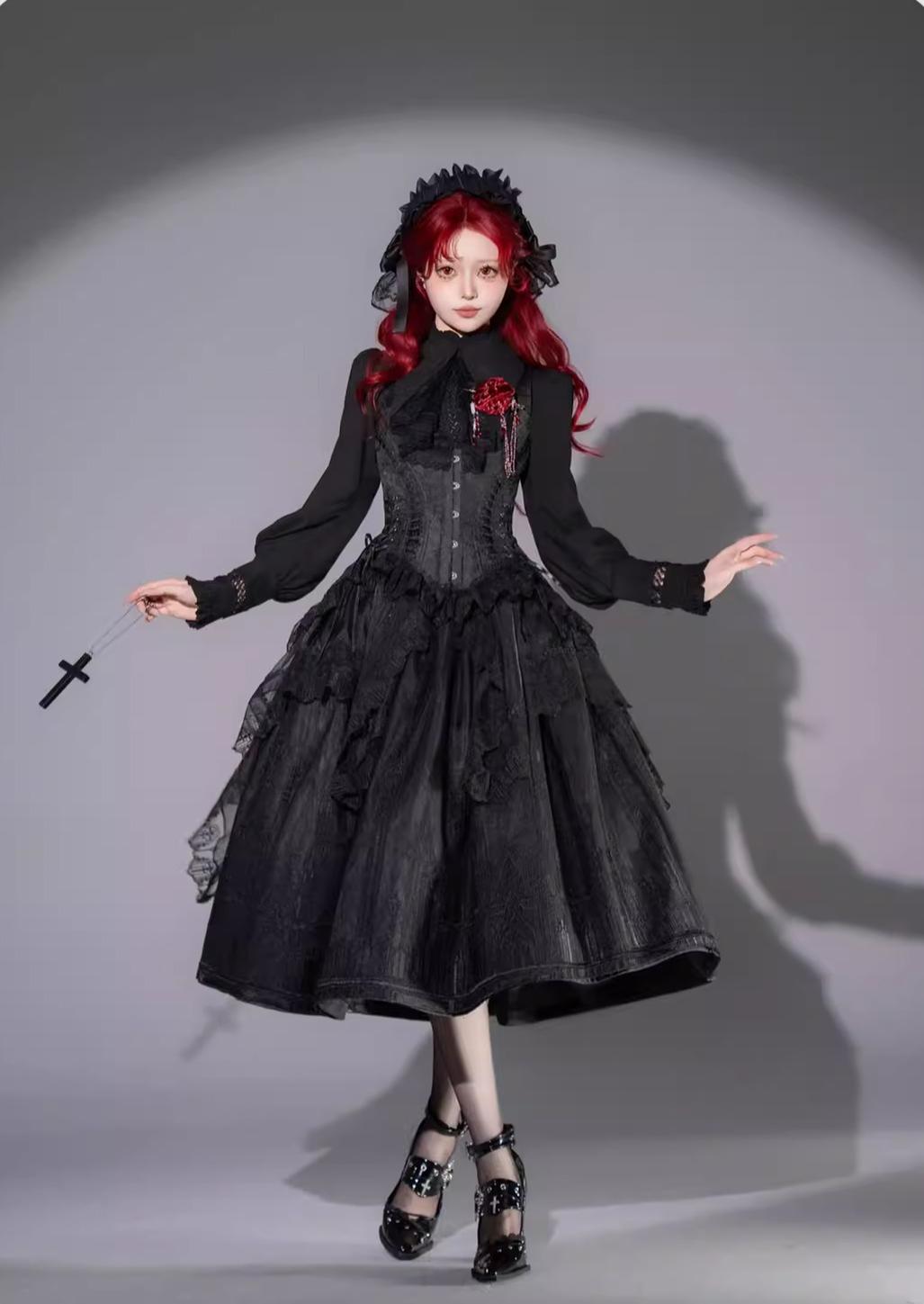 Bone Color Mass - Embroidered Gothic Lolita OP Dress, Boning Corset 45020:832384