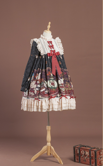 OCELOT~Crown Bear~Kawaii Daily Lolita Long OP Dress S black OP 