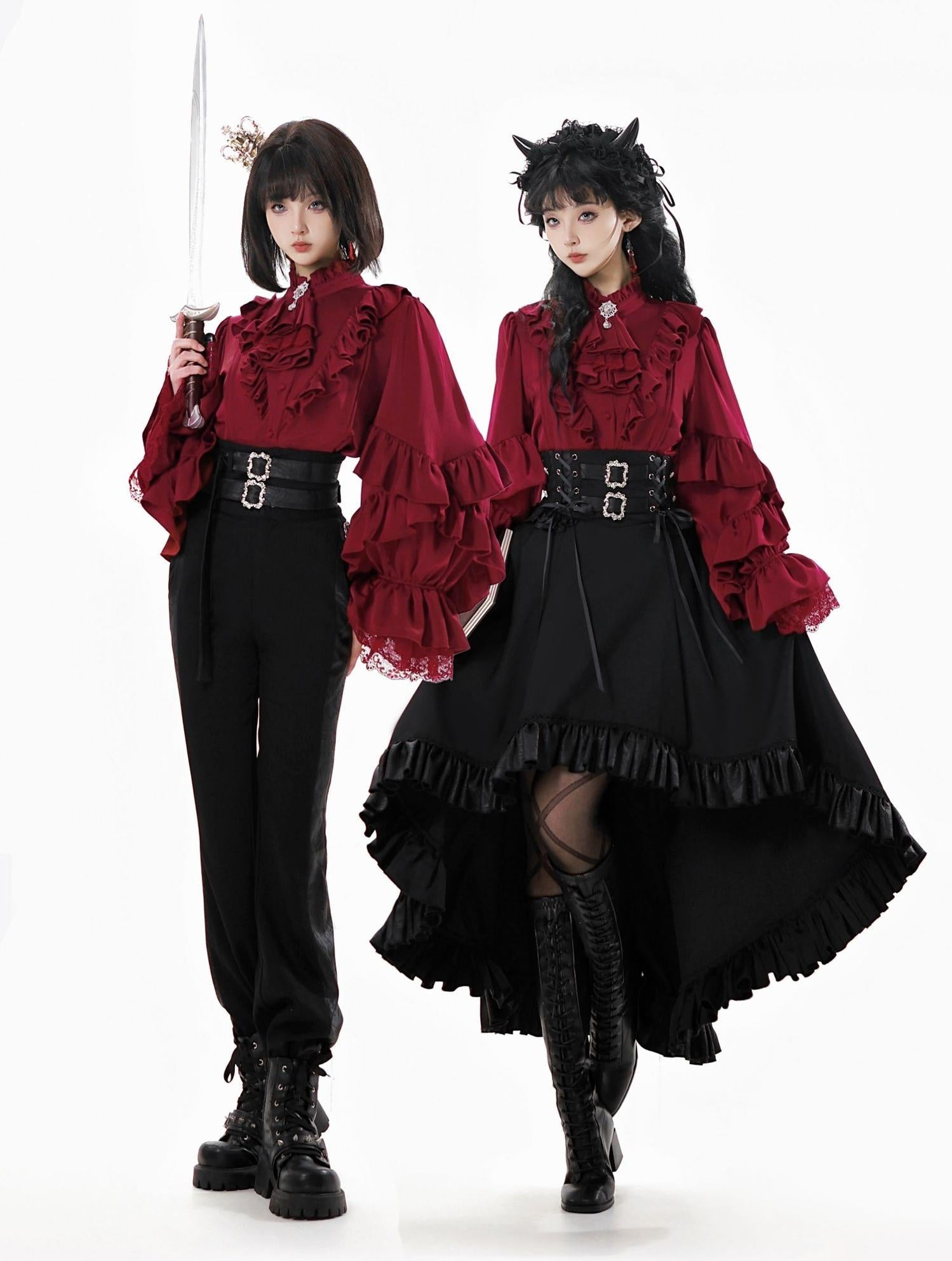 Every Page of The Poem - Night & Day Sonata - Ouji Lolita Princess Sleeve Shirt & Pants Set