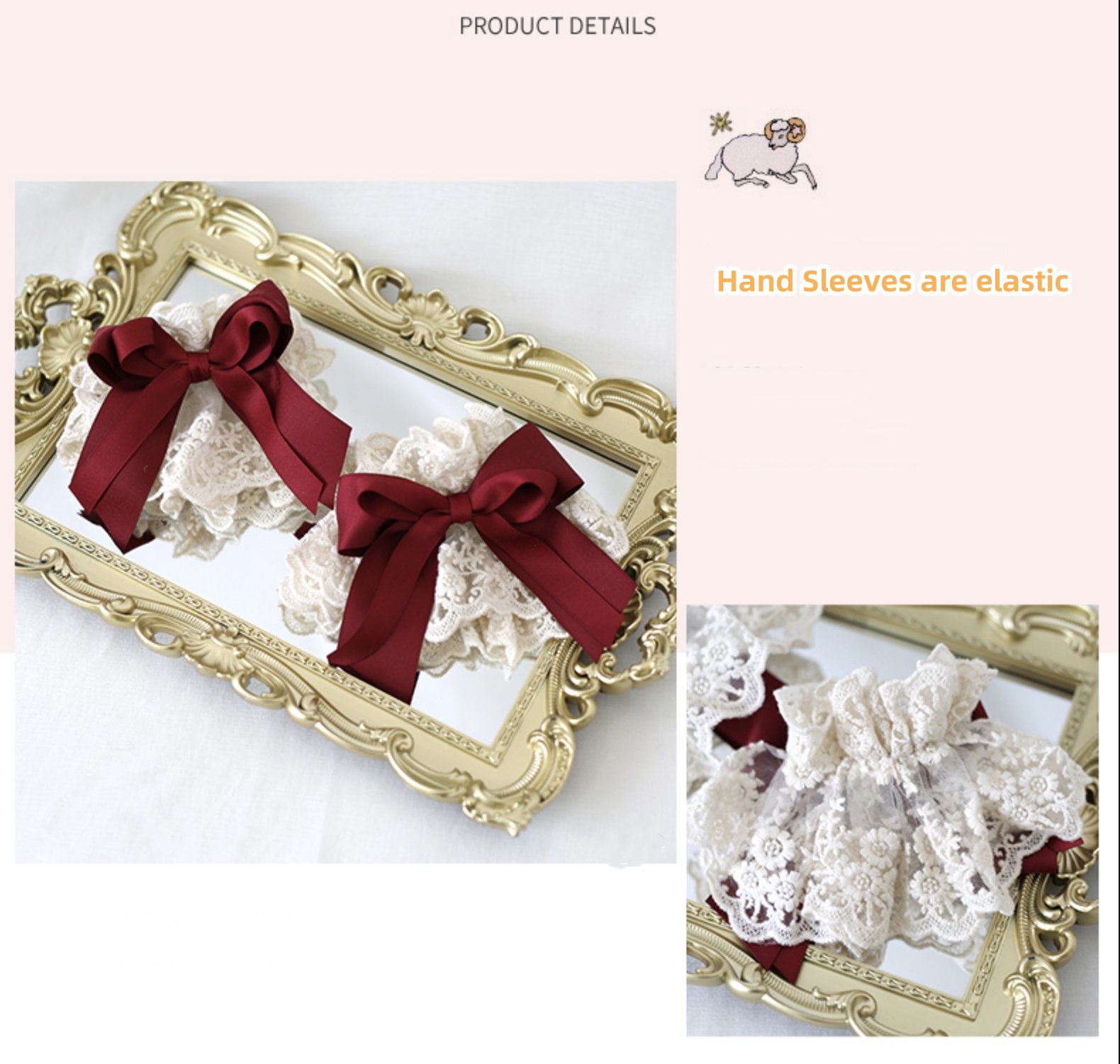 Xiaogui - Elegant Lolita Hairband Dark Red Headwear Pair of Elastic Hand Sleeves