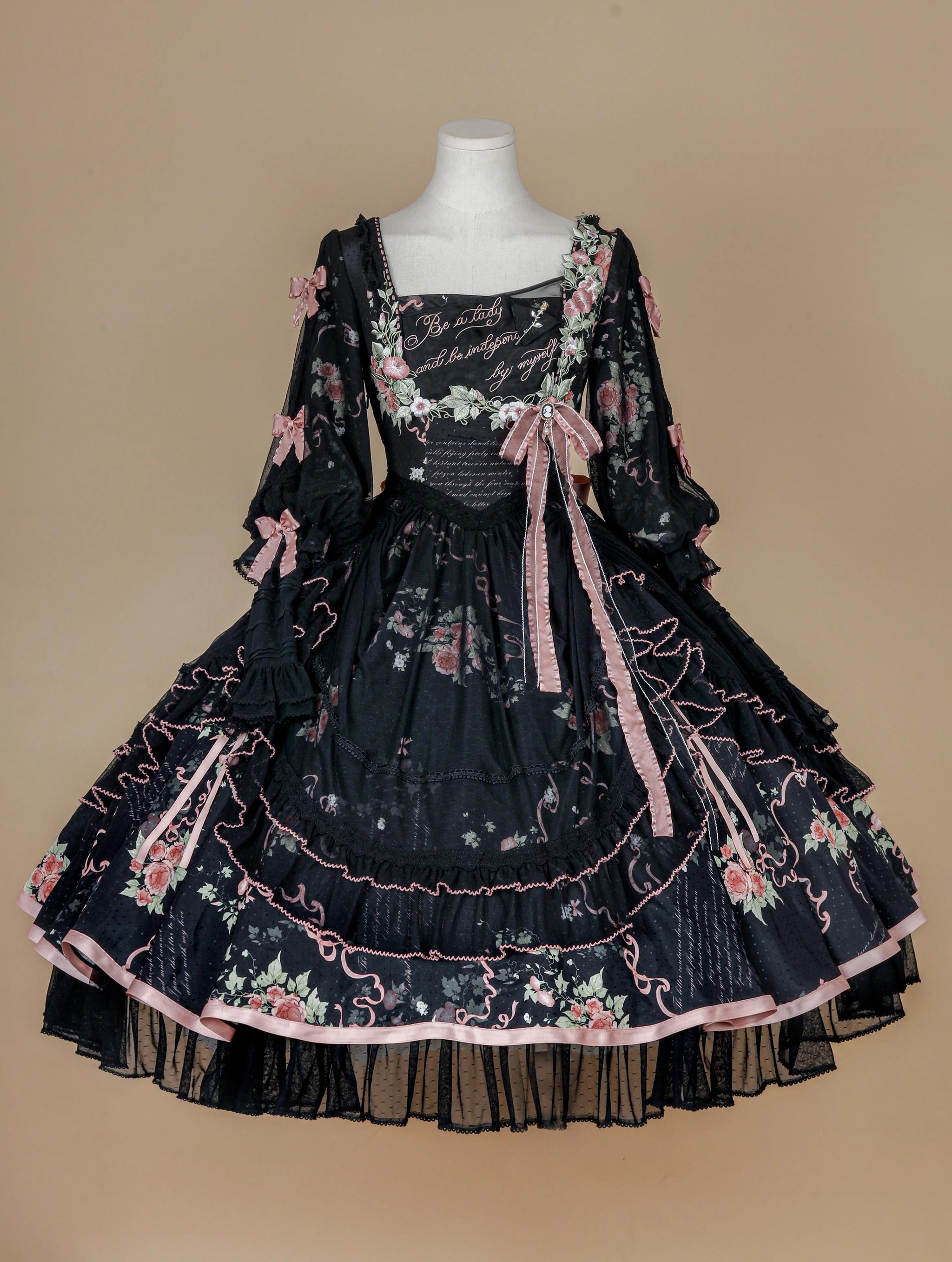 Miaoplus - Romantic Seizure - Sweet Lolita OP Mutton Sleeve Lolita Dress Carbon Black OP S