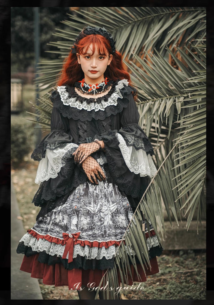 Alice in Wonderland~Undead Rider~Gothic Lolita OP Dress Winter Princess Sleeve Dress   